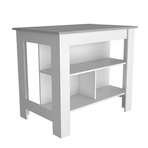 HomeRoots White Kitchen Island with Gray Countertop - Stylish & Functional Storage Solution for Every Home 474093