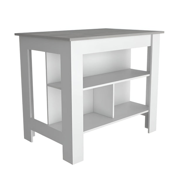 HomeRoots White Kitchen Island with Gray Countertop - Stylish & Functional Storage Solution for Every Home 474093