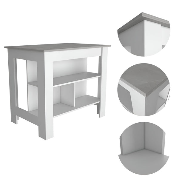 HomeRoots White Kitchen Island with Gray Countertop - Stylish & Functional Storage Solution for Every Home 474093