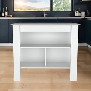 HomeRoots White Kitchen Island with Gray Countertop - Stylish & Functional Storage Solution for Every Home 474093