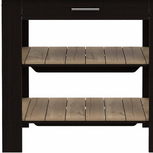 HomeRoots Black Kitchen Island with Natural Top - Stylish Storage & Prep Space for Modern & Rustic Decor 474094