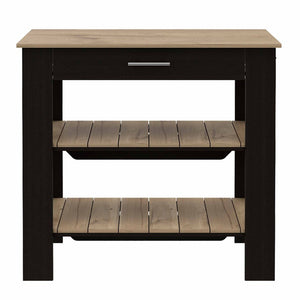 HomeRoots Black Kitchen Island with Natural Top - Stylish Storage & Prep Space for Modern & Rustic Decor 474094