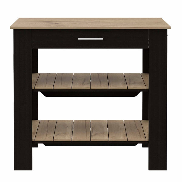 HomeRoots Black Kitchen Island with Natural Top - Stylish Storage & Prep Space for Modern & Rustic Decor 474094
