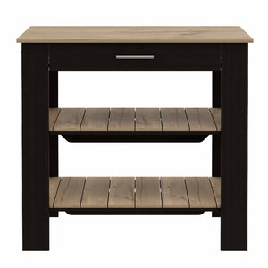 HomeRoots Black Kitchen Island with Natural Top - Stylish Storage & Prep Space for Modern & Rustic Decor 474094