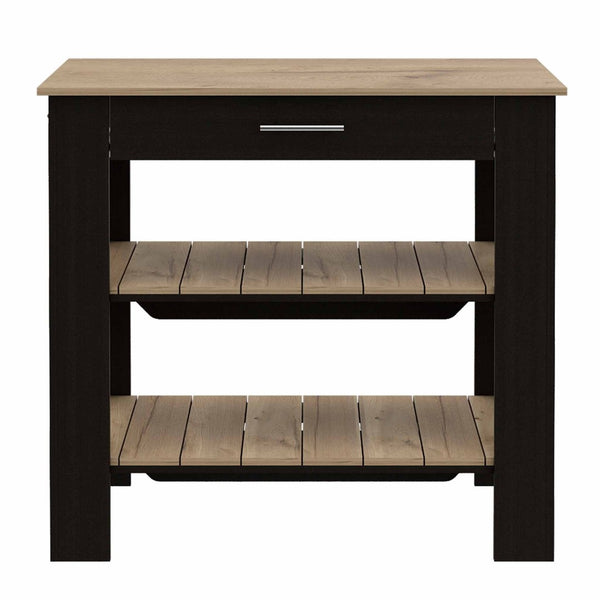 HomeRoots Black Kitchen Island with Natural Top - Stylish Storage & Prep Space for Modern & Rustic Decor 474094