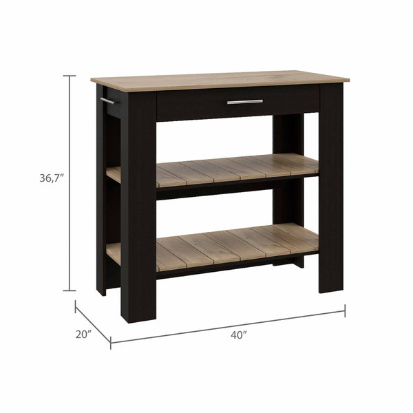 HomeRoots Black Kitchen Island with Natural Top - Stylish Storage & Prep Space for Modern & Rustic Decor 474094