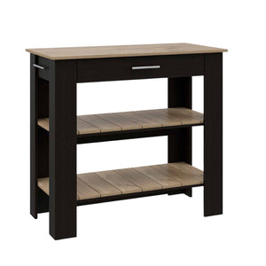 HomeRoots Black Kitchen Island with Natural Top - Stylish Storage & Prep Space for Modern & Rustic Decor 474094