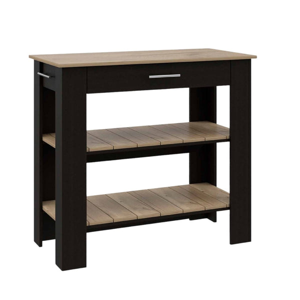 HomeRoots Black Kitchen Island with Natural Top - Stylish Storage & Prep Space for Modern & Rustic Decor 474094