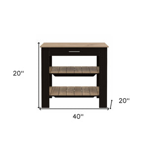 HomeRoots Black Kitchen Island with Natural Top - Stylish Storage & Prep Space for Modern & Rustic Decor 474094