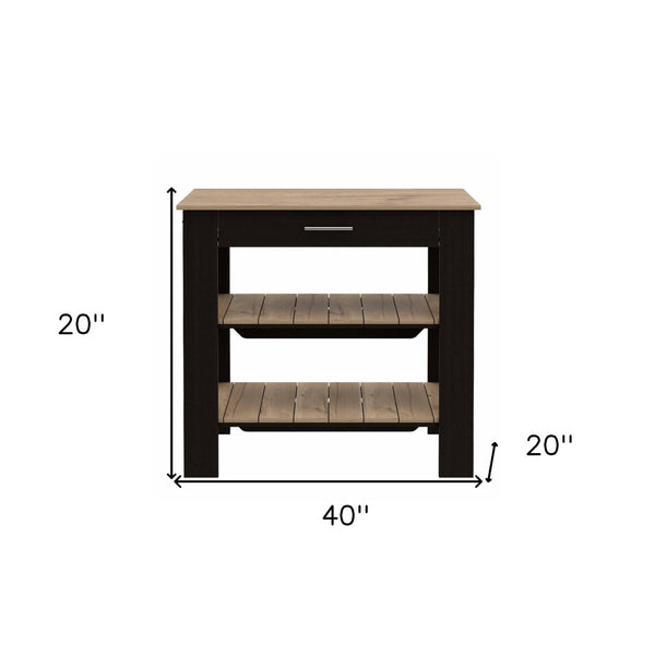 HomeRoots Black Kitchen Island with Natural Top - Stylish Storage & Prep Space for Modern & Rustic Decor 474094