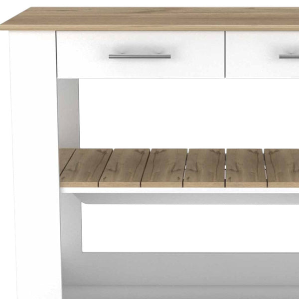 Homeroots Light Oak And White Kitchen Island With Drawer Shelves And Casters  Particle Board 474097