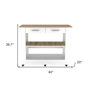 Homeroots Light Oak And White Kitchen Island With Drawer Shelves And Casters  Particle Board 474097