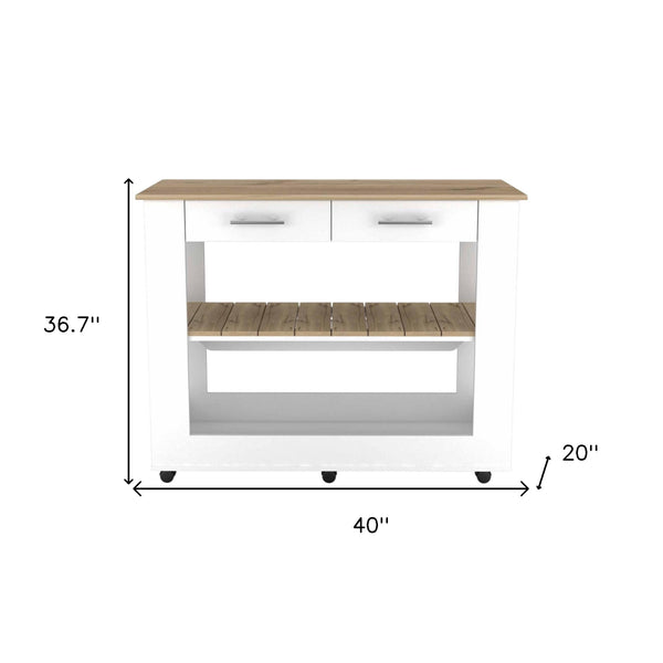 Homeroots Light Oak And White Kitchen Island With Drawer Shelves And Casters  Particle Board 474097