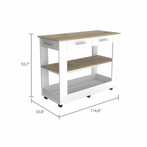 Homeroots Light Oak And White Kitchen Island With Drawer Shelves And Casters  Particle Board 474097