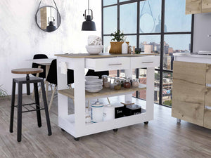 Homeroots Light Oak And White Kitchen Island With Drawer Shelves And Casters  Particle Board 474097