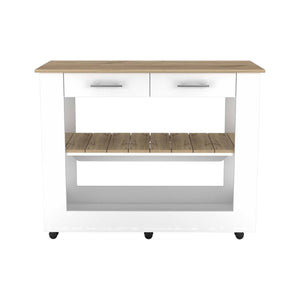 Homeroots Light Oak And White Kitchen Island With Drawer Shelves And Casters  Particle Board 474097