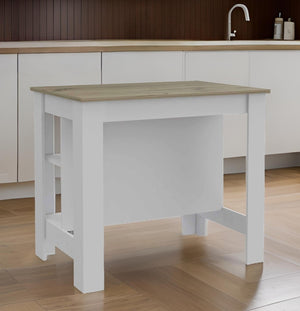 HomeRoots White Kitchen Island with Brown Accents - Versatile Design, Ample Storage & Rustic Charm for Any Space 474098