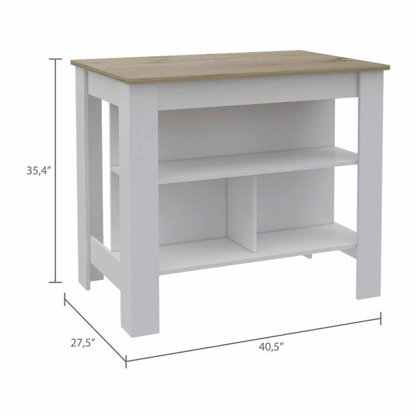 HomeRoots White Kitchen Island with Brown Accents - Versatile Design, Ample Storage & Rustic Charm for Any Space 474098