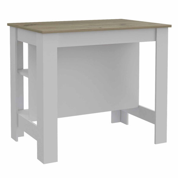 HomeRoots White Kitchen Island with Brown Accents - Versatile Design, Ample Storage & Rustic Charm for Any Space 474098