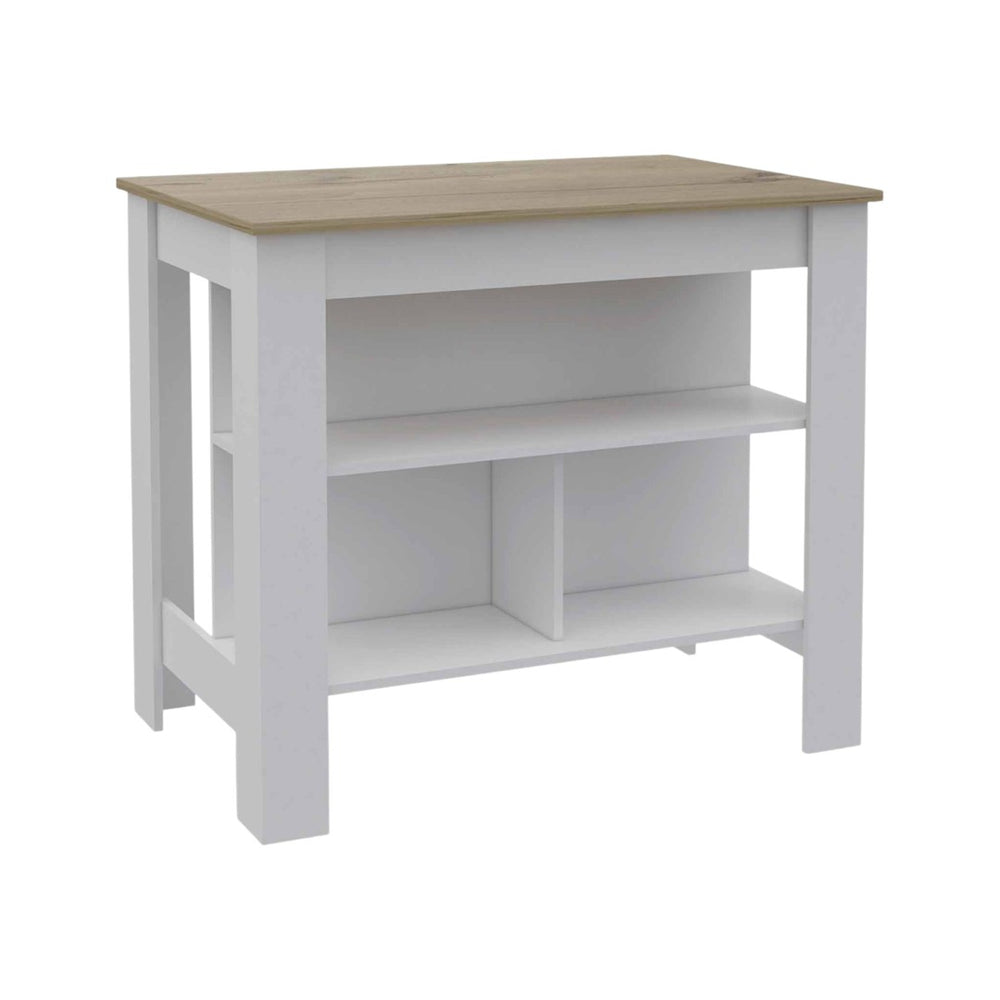 HomeRoots White Kitchen Island with Brown Accents - Versatile Design, Ample Storage & Rustic Charm for Any Space 474098
