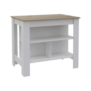 HomeRoots White Kitchen Island with Brown Accents - Versatile Design, Ample Storage & Rustic Charm for Any Space 474098