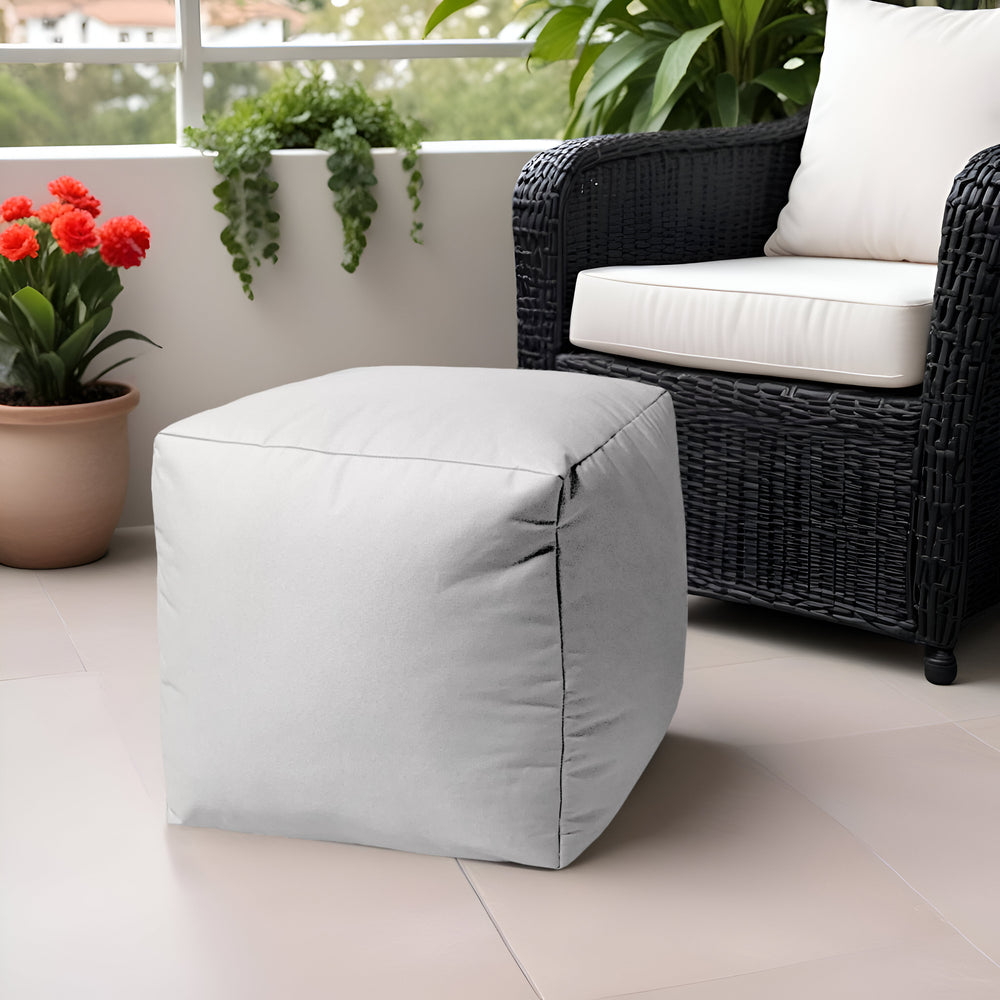 Homeroots 17" Cool Crisp White Solid Color Indoor Outdoor Pouf Ottoman White Vinyl,Backed Canvas 474130