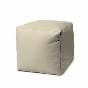 Homeroots 17" Ivory Canvas Cube Outdoor Pouf Ottoman Ivory  474131