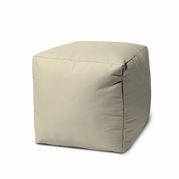Homeroots 17" Ivory Canvas Cube Outdoor Pouf Ottoman Ivory  474131