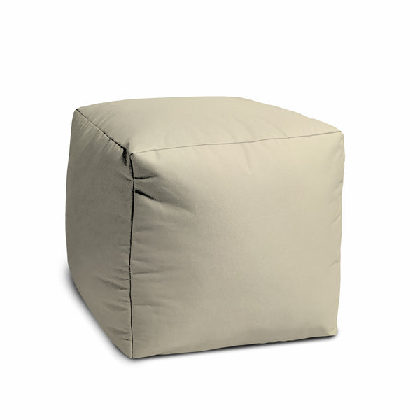 Homeroots 17" Ivory Canvas Cube Outdoor Pouf Ottoman Ivory  474131