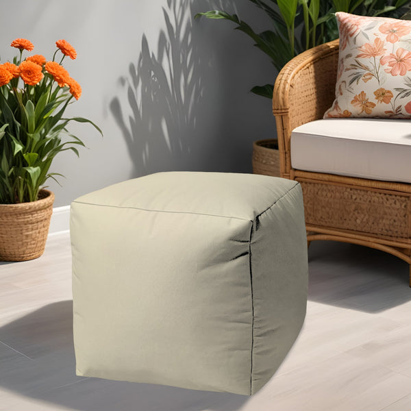 Homeroots 17" Ivory Canvas Cube Outdoor Pouf Ottoman Ivory  474131