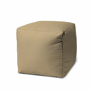 Homeroots 17" Khaki Canvas Cube Outdoor Pouf Ottoman Beige  474133