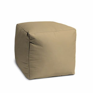 Homeroots 17" Khaki Canvas Cube Outdoor Pouf Ottoman Beige  474133