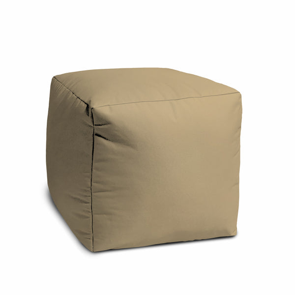 Homeroots 17" Khaki Canvas Cube Outdoor Pouf Ottoman Beige  474133