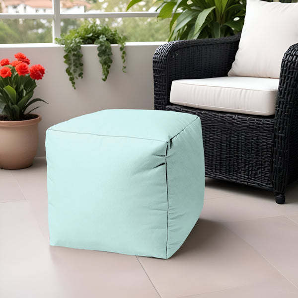 Homeroots 17" Aqua Canvas Cube Outdoor Pouf Ottoman Aqua Vinyl,Backed Canvas 474147
