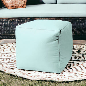 Homeroots 17" Cool Pale Aqua Solid Color Indoor Outdoor Pouf Ottoman  Vinyl,Backed Canvas 474148