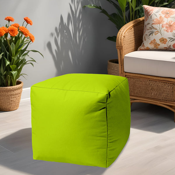 Homeroots 17" Lime Green Canvas Cube Outdoor Pouf Ottoman Lime Green  474149