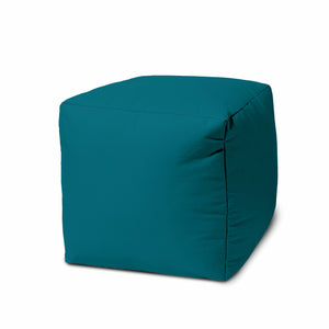Homeroots 17" Cool Dark Teal Solid Color Indoor Outdoor Pouf Ottoman Teal Vinyl,Backed Canvas 474151