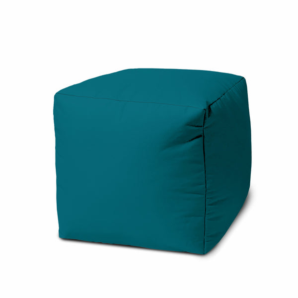 Homeroots 17" Cool Dark Teal Solid Color Indoor Outdoor Pouf Ottoman Teal Vinyl,Backed Canvas 474151