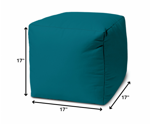 Homeroots 17" Cool Dark Teal Solid Color Indoor Outdoor Pouf Ottoman Teal Vinyl,Backed Canvas 474151