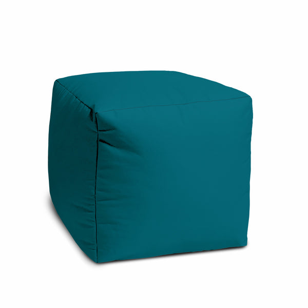 Homeroots 17" Cool Dark Teal Solid Color Indoor Outdoor Pouf Ottoman Teal Vinyl,Backed Canvas 474151