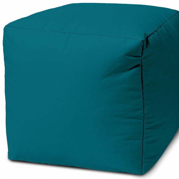 Homeroots 17" Cool Dark Teal Solid Color Indoor Outdoor Pouf Ottoman Teal Vinyl,Backed Canvas 474151