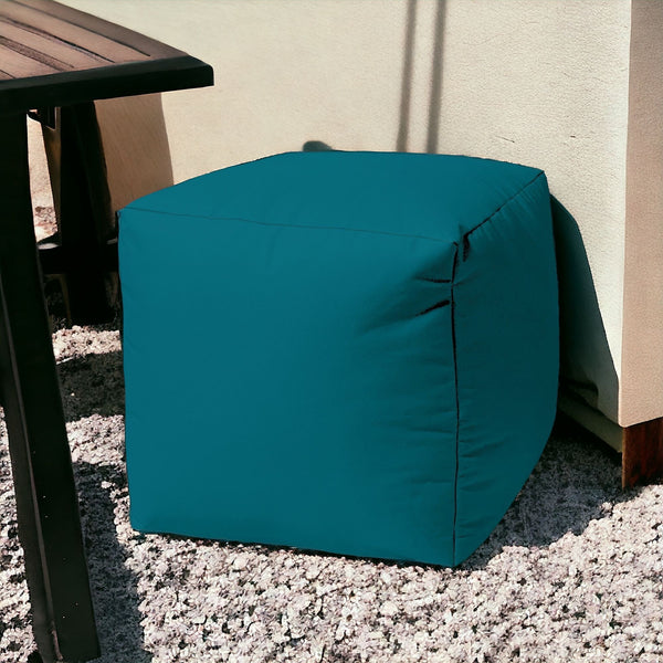 Homeroots 17" Cool Dark Teal Solid Color Indoor Outdoor Pouf Ottoman Teal Vinyl,Backed Canvas 474151