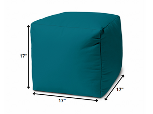 Homeroots 17" Cool Dark Teal Solid Color Indoor Outdoor Pouf Ottoman Teal Vinyl,Backed Canvas 474152