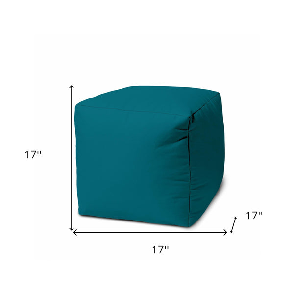 Homeroots 17" Cool Dark Teal Solid Color Indoor Outdoor Pouf Ottoman Teal Vinyl,Backed Canvas 474152