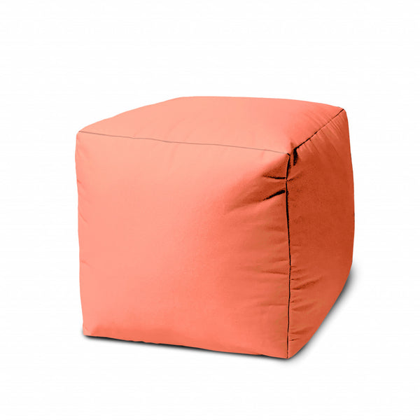 Homeroots 17" Coral Canvas Cube Outdoor Pouf Ottoman Coral Vinyl,Backed Canvas 474159