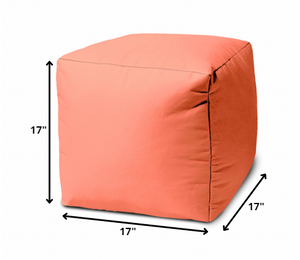 Homeroots 17" Coral Canvas Cube Outdoor Pouf Ottoman Coral Vinyl,Backed Canvas 474159