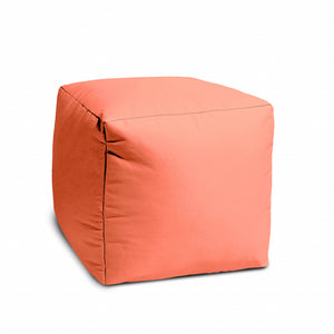 Homeroots 17" Coral Canvas Cube Outdoor Pouf Ottoman Coral Vinyl,Backed Canvas 474159