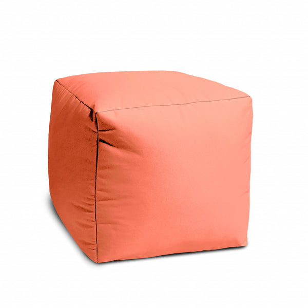 Homeroots 17" Coral Canvas Cube Outdoor Pouf Ottoman Coral Vinyl,Backed Canvas 474159