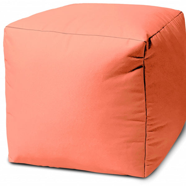 Homeroots 17" Coral Canvas Cube Outdoor Pouf Ottoman Coral Vinyl,Backed Canvas 474159