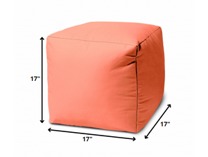 Homeroots 17" Coral Canvas Cube Outdoor Pouf Ottoman Coral Vinyl,Backed Canvas 474160